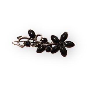 Elegant Black Floral Gemstone Hair Clip Barrette